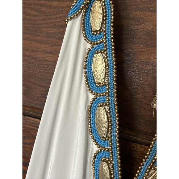Asa Kaftans White Halter Dress Gold Turquoise Beading Size L / XL High Low - Picture 3 of 10